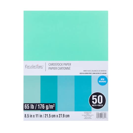 9 Packs: 50 ct. (450 total) Mint Hues 8.5" x 11" Cardstock Paper by Recollections™